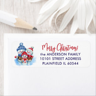 150 Snowman Family Merry Christmas Return Address