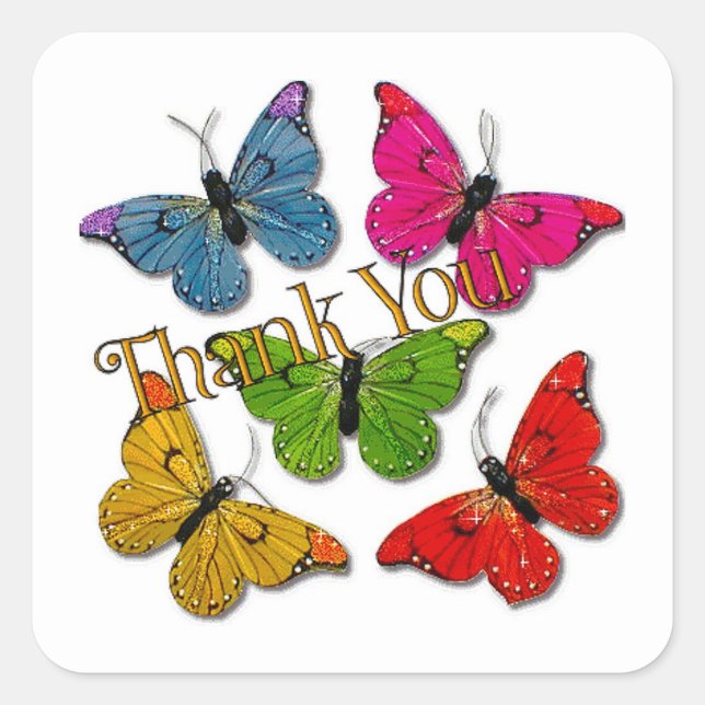 15418 colourful butterflies thank you square stick square sticker (Front)
