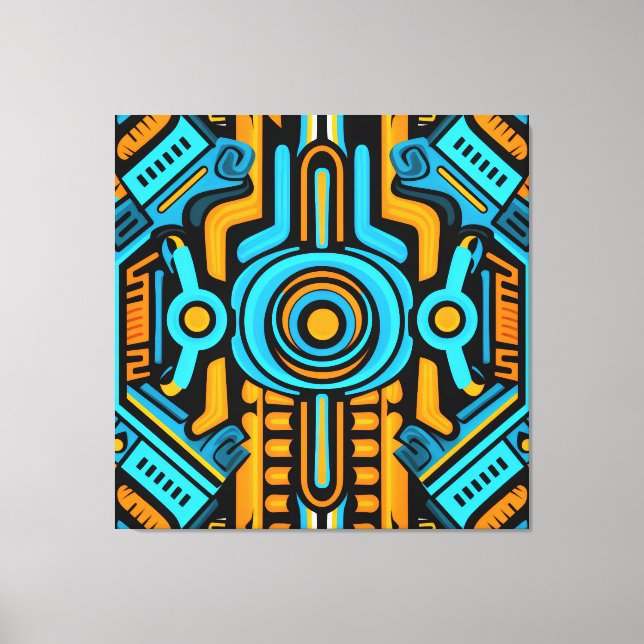 155 blue and orange symmetrical pattern canvas print (Front)