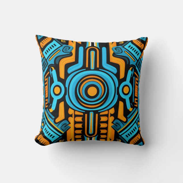 155 blue and orange symmetrical pattern cushion (Front)