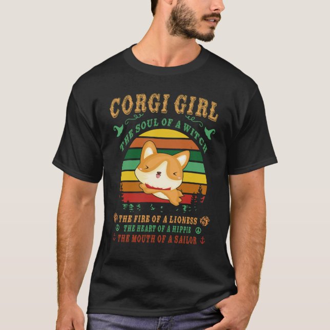 155 Corgi Girl Witch Lioness Hippie Sailor T-Shirt (Front)