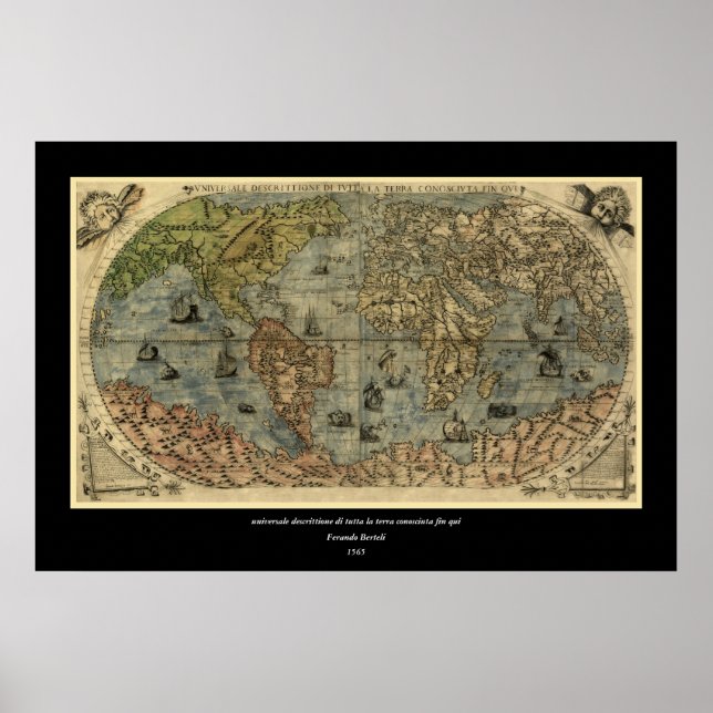 1565 Ferando Berteli (Fernando Bertelli) World Map Poster (Front)