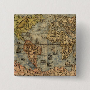 1565 Forlani Antique World Map Vintage Cartography 15 Cm Square Badge