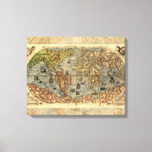 1565 Forlani Antique World Map Vintage Cartography Canvas Print