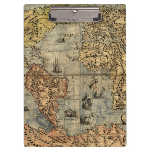 1565 Forlani Antique World Map Vintage Cartography Clipboard