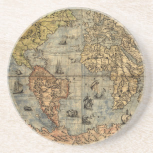 1565 Forlani Antique World Map Vintage Cartography Coaster