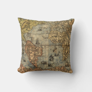 1565 Forlani Antique World Map Vintage Cartography Cushion