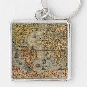 1565 Forlani Antique World Map Vintage Cartography Key Ring