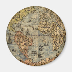 1565 Forlani Antique World Map Vintage Cartography Magnet