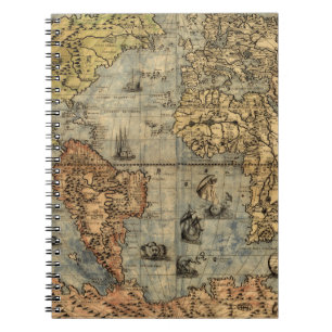 1565 Forlani Antique World Map Vintage Cartography Spiral Notebook