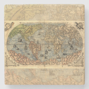 1565 Forlani Antique World Map Vintage Cartography Stone Coaster