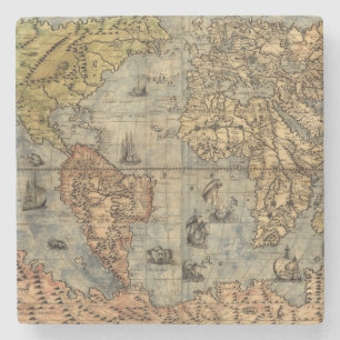 1565 Forlani Antique World Map Vintage Cartography Stone Coaster