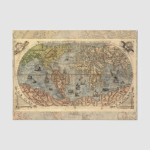 1565 Forlani Antique World Map Vintage Cartography Tissue Paper