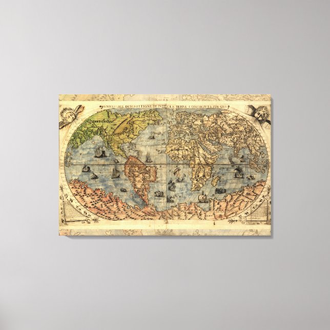 1565 Forlani AntiquevWorld Map Renaissance  Canvas Print (Front)