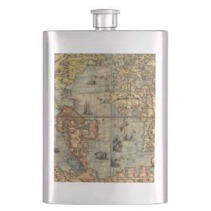 1565 Forlani AntiquevWorld Map Renaissance Hip Flask