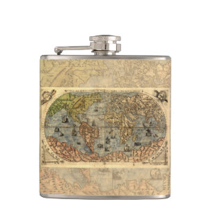1565 Forlani AntiquevWorld Map Renaissance Hip Flask