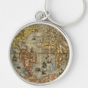 1565 Forlani AntiquevWorld Map Renaissance  Key Ring