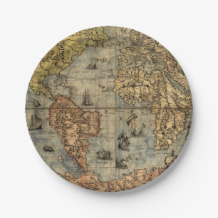 1565 Forlani AntiquevWorld Map Renaissance  Paper Plate