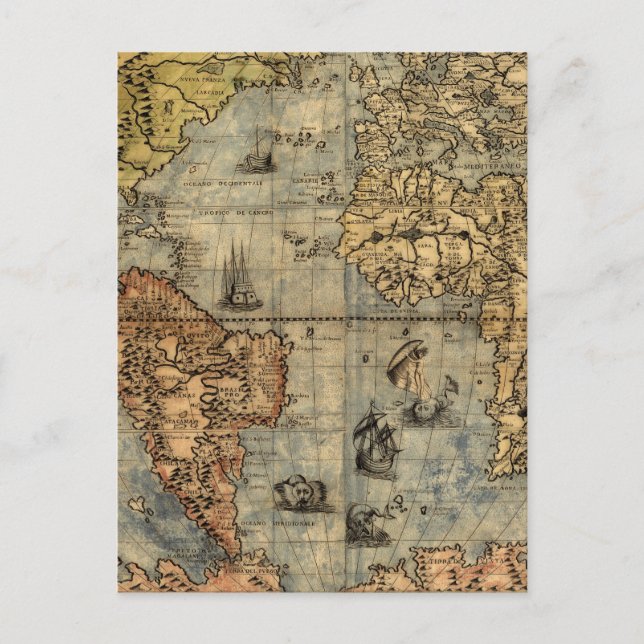 1565 Forlani AntiquevWorld Map Renaissance  Postcard (Front)