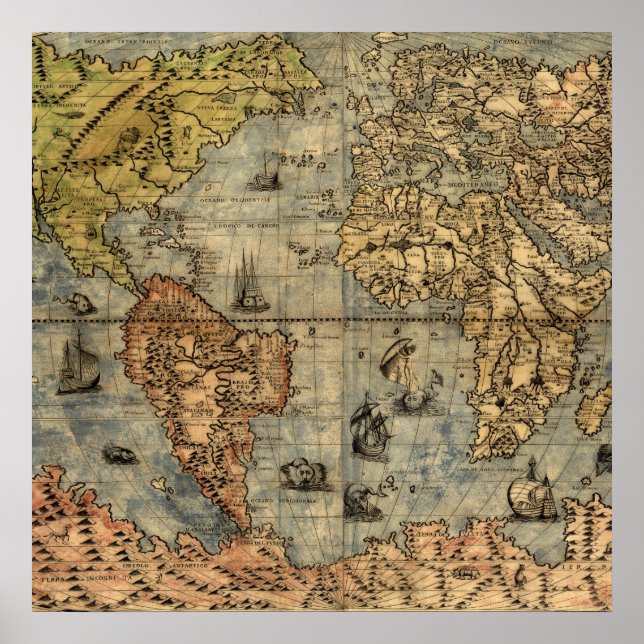 1565 Forlani AntiquevWorld Map Renaissance  Poster (Front)