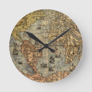 1565 Forlani AntiquevWorld Map Renaissance  Round Clock