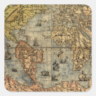 1565 Forlani AntiquevWorld Map Renaissance Square Sticker