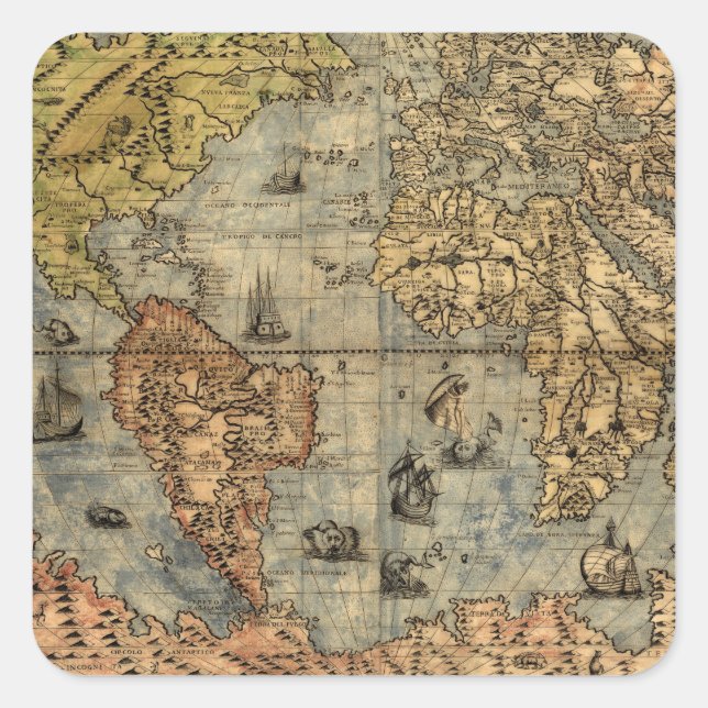 1565 Forlani AntiquevWorld Map Renaissance  Square Sticker (Front)