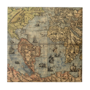 1565 Forlani AntiquevWorld Map Renaissance  Tile