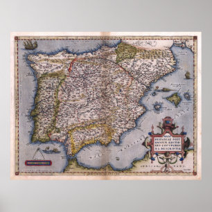 1570 Spain Renaissance Map Poster