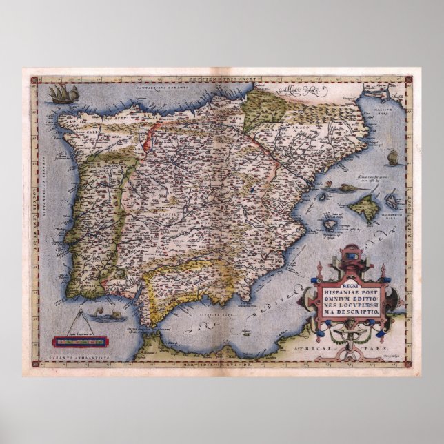 1570 Spain Renaissance Map Poster (Front)