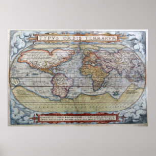 1572 Typus Orbis Terrarum Ortelius World Map Poster