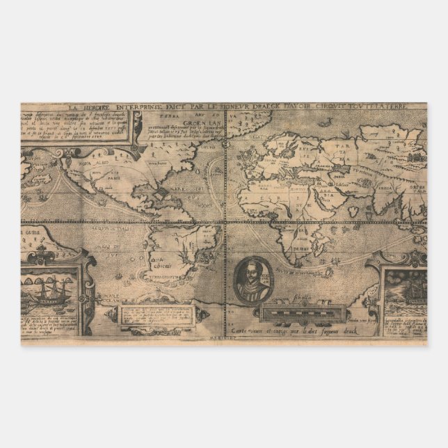 1581 Antique World Map by Nicola van Sype Rectangular Sticker (Front)