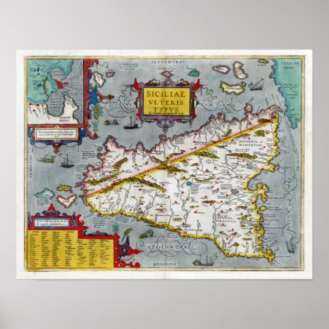 1592 Sicily Renaissance Map Poster (Front)
