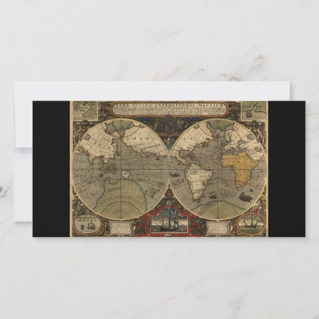 1595 Vintage World Map by Jodocus Hondius (Front)