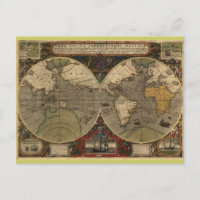 1595 Vintage World Map by Jodocus Hondius