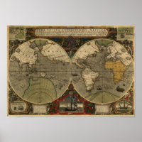 "1595 World Map of Hondius" Historic Map