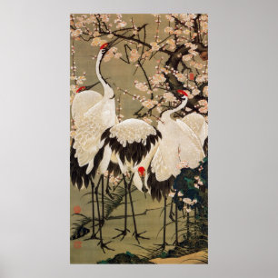 15. 梅花群鶴図, 若冲 Plum Blossoms & Cranes Poster
