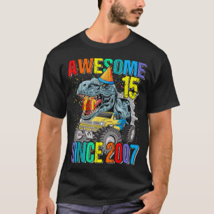 15 Awesome Since 2007 Dinosaur Monster Truck 15th T-Shirt