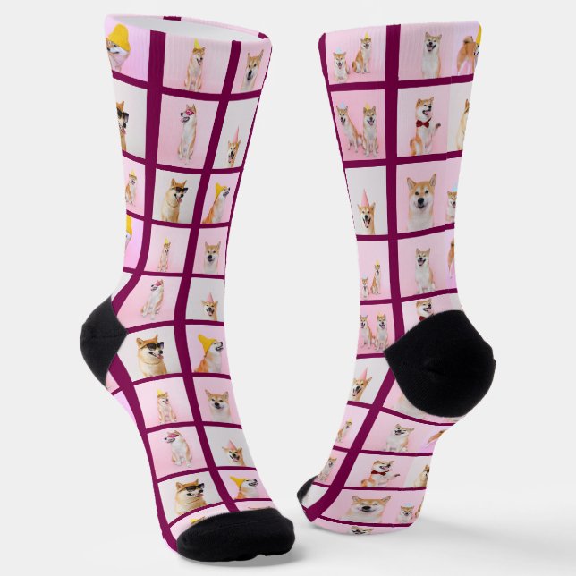 15 Collage Fun Photo Gift Custom Personalised Socks (Angled)