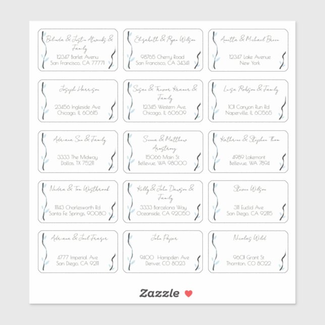 15 Individual Wedding Guest Name Address Sticker (Sheet)