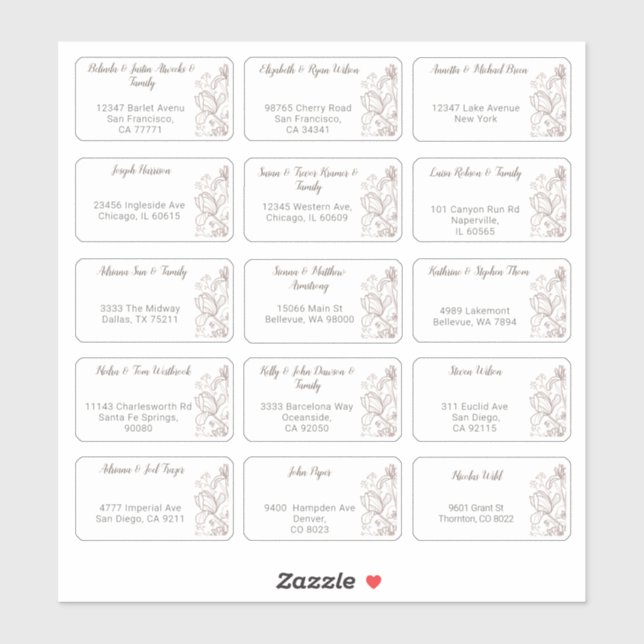 15 Individual Wedding Guest Name Address Sticker (Sheet)