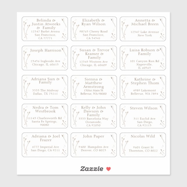15 Individual Wedding Guest Name Address Sticker (Sheet)