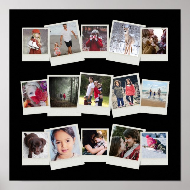 15 Instant Film Photos Photo Gift Collage Black Poster (Front)