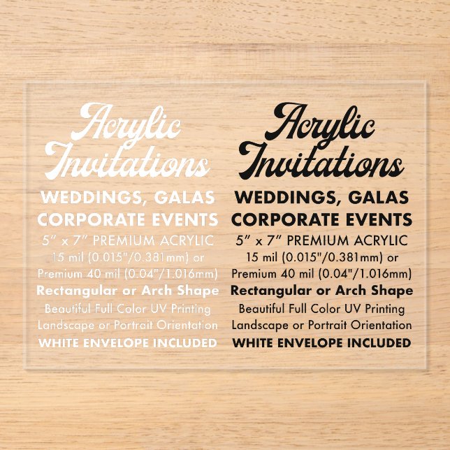 15 Mil Clear Acrylic Invitation (Landscape) (Front)
