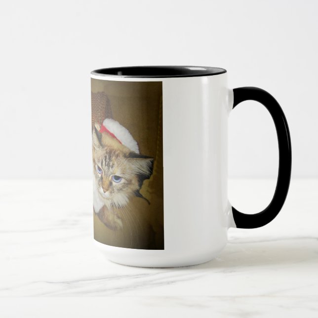 15 oz. mug with Dezi the Ragdoll dressed as Santa (Right)