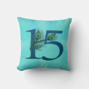 15 Peacock Feather Anniversary Elegant Cushion
