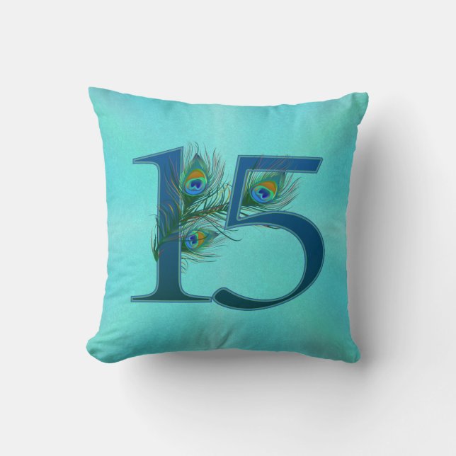 15 Peacock Feather Anniversary Elegant Cushion (Front)
