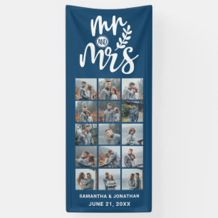 15 Photo Collage Blue & White Mr. & Mrs. Wedding Banner