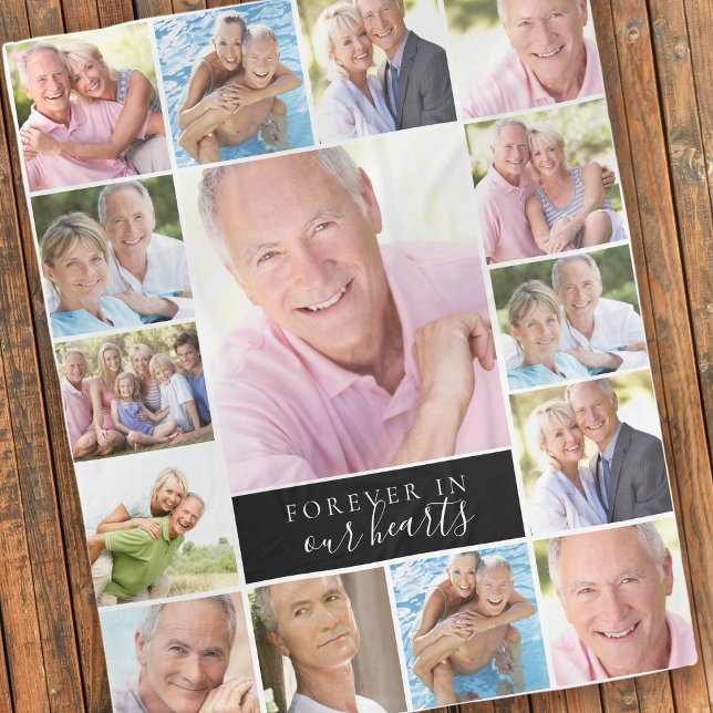 15 Photo Collage Forever in Our Hearts Fleece Blanket (Creator Uploaded)