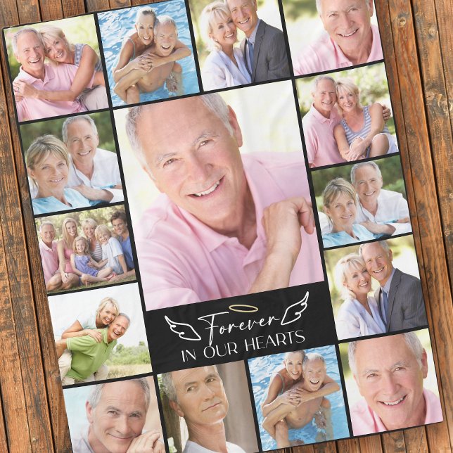 15 Photo Collage Forever in Our Hearts Fleece Blanket (Creator Uploaded)